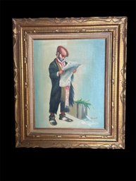 Vincent, Original Painting, Clown Reading Paper  (H)