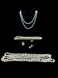 Faux Pearl Lot Of 3 Strands 2 Pairs Of Earring And One Solo
