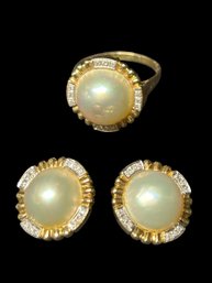 Mother Of Pearl 14K Gold Clip Earrings & Ring