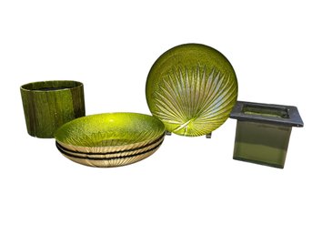 Hofland Hyacinth Round Planter, Ceramic Planter, & Hand-painted Glass Dishes (4x) (d)