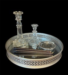 American Atelier Round Tray, Glass Candlestick Holders, Mariposa Coaster & Candle Sticks (d)