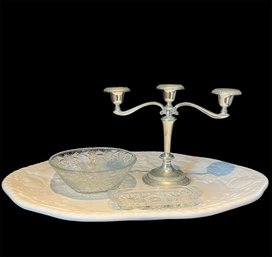 Nature Handcrafted Collection Serving Dish, Silver-Tone 3-Armed, Glass Dish & Butter Dish (D)