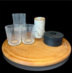 Dansk Rotating Charcuterie Board Plastic Whiskey Glasses, The New Yorker Coasters & Wood Tealight Holder (D)