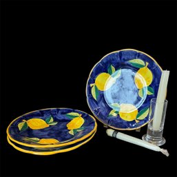 Liguori Raito Vietri SM Salerno Italia Dishes (3x), Glass Candle Stick Holder & Candle Sticks (D)