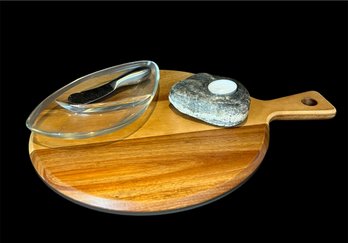 Charcuterie Board, Tag Butter Knife, Glass Serving Dish With Divider & Tea Light Candle Holder Stone (D)
