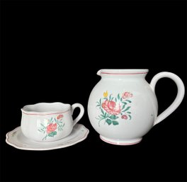 Atelier De Sgris By Pierre Deux Ceramic Matching Set Of Pitcher & Cup With Saucer (D)