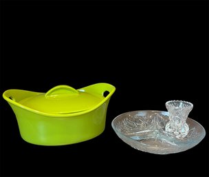 Blue Harbor Lime Green 1.5 QT, Glass 3-Section Relish Dish & Glass Toothpick Holder (d)