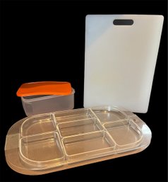 Guzzini Italian Designer Acrylic Divided Serving Tray, Tupperware & Cutting Board (D)