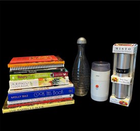 Soda Stream Glass Carafe, Braun Coffee Bean Grinder & Misto Olive Oil Sprayer & 11 Cookbooks (d)