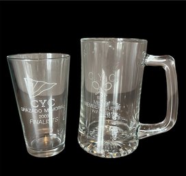 Etched Water Glass & Glass Beer Mug (D)