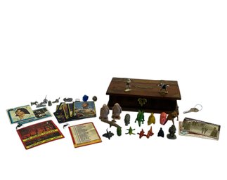 Cards, Monopoly Tokens, Mini Plastic Toys & Wooden Box
