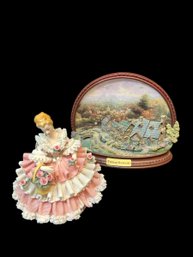Thomas Kinkade Lamplight Lane & Dresden Germany Ceramic Lady (2)