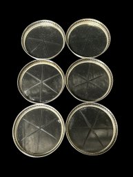Sterling Silver Rimmed Glass Coasters (6)