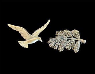 Beau Sterling Flying Bird Pin & MFA Sterling Pine Tree Pin