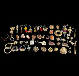 Pink, Red And Gold-Tone Flawed Costume Jewelry - Single Earrings & Pins