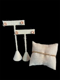 Rose Gold-Tone Stud Earring Set & Gold-Tone Bracelet Costume Jewelry