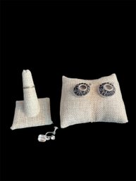 Sterling Silver Earrings With Black Stones, Single Costume Earring & Simple Metal Ring
