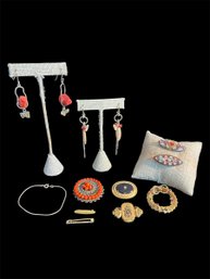 Italian Micro Mosaic Brooches, Sterling Silver Earrings & Costume Jewelry