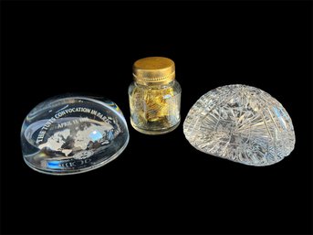 Paper Weights & Glass Jar With Gold-Tone Paperclips