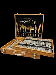 144 Piece Thai Bronze Cutlery Set In Wood Case