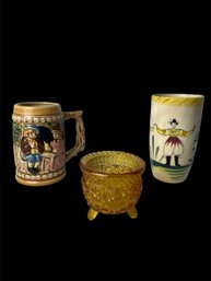 Dutch Folk Art Cup, Ceramic Stein, Footed Trinket Bowl (B2)