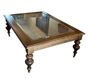 Ethan Allen Coffee Table With Glass And Raton Top