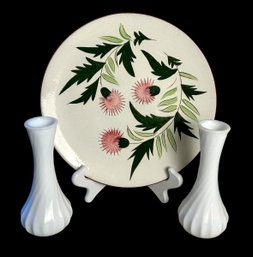 Milk Glass Vases & Stangl Pottery Dish (G)