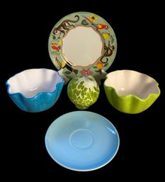 Colorful Dish Set Featuring Dotted Vase & Cooks Club Dishes (G)