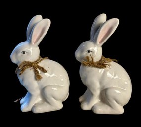 Ceramic Easter Bunnies With Twine Bows (2)