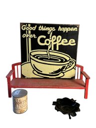 Vintage Coffee Sign With Decorative Chair & Ashtray Plus (1)