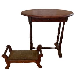 Wooden Side Table With Single Drawer & Foot Stool (GBR2)