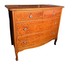 Birdseye Maple Veneer Antique Dresser With Faceted Glass Drawer Pulls (A)