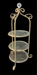 Diminutive French Wrought Iron Decorative Tagre With Round Glass Shelves  (GBR2)