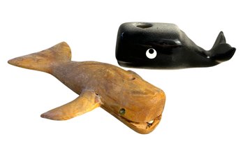 Hand Carved Wood Whale & Moby Dick
