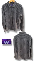 Mens Large William Black & Gray Striped Button-Up