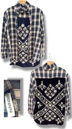 Size M Paparazzi Plaid & Velvet Embroidered Shirt