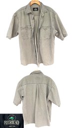 Mens Large RedHead Gray Short Sleeve Button-Up