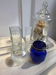 Glass Vases And 1 Blue Glass Mason Jar With Lock Lid-5