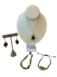 14K & Jade Necklace, Glass Earrings, Stone Bracelets
