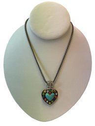 Sterling, Turquoise, Semi Precious Stone Necklace On Sterling Chain
