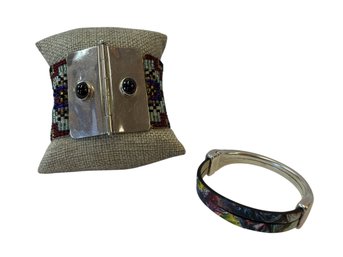 Bead & Silvertone Bracelet, Leather & Silver Tone Bracelet