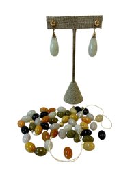 14K /Jade Earrings And 12K Gold Filled & Semi Precious Stone Necklace