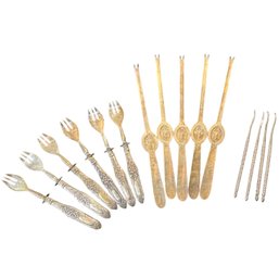 800, Heavy Silver Plate & Stainless Shellfish Utensils/tools 15ct