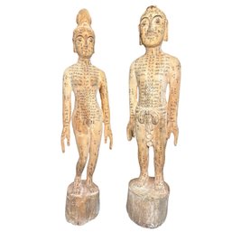 Chinese Wood Carved Acupuncture Figures Pair