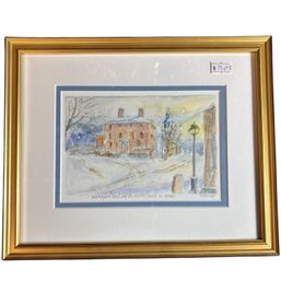 R.V. Prosser Washington Street And The North Church In Winter Framed Art Piece