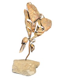 Brutalist Mixed Media Stone And Copper Sculpture