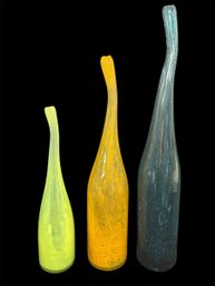 Hand Blown Colorful Glass Art Vases 3pc
