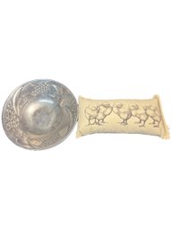 Pewter Fruit Bowl And Farmhouse Chick Throw Pillow