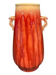 Asian Red Glazed Handled Pottery Vase