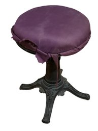 Purple Upholstered Stool On Cast Iron Base